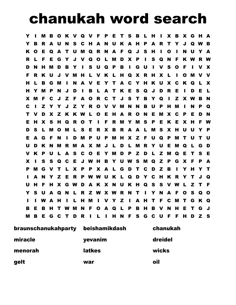 chanukah word search  