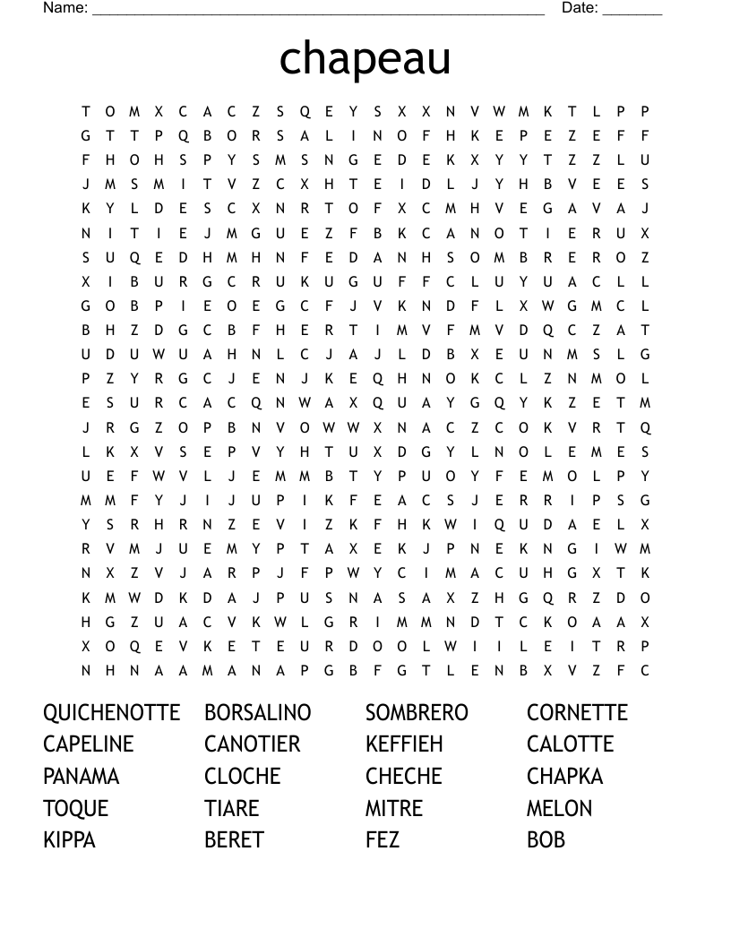 chapeau Word Search