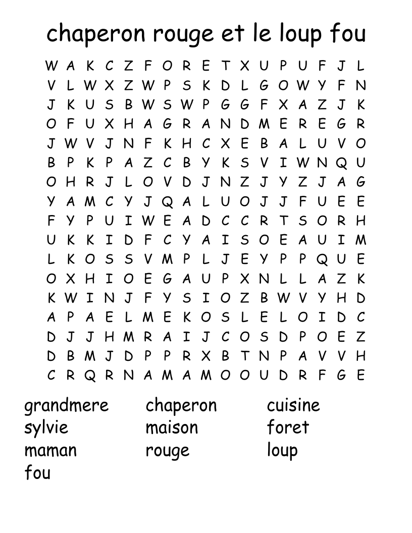 chaperon rouge et le loup fou  Word Search