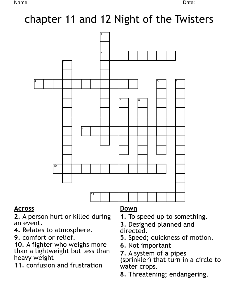 chapter 11 and 12 Night of the Twisters Crossword
