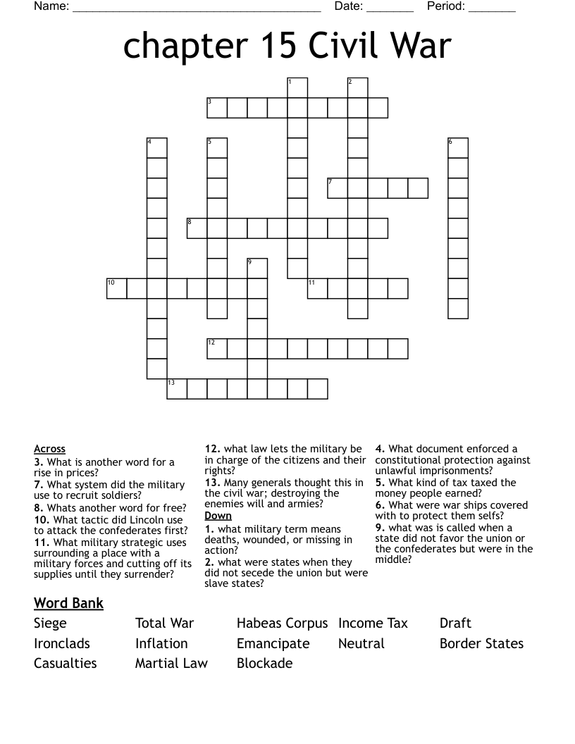 chapter 15 Civil War  Crossword