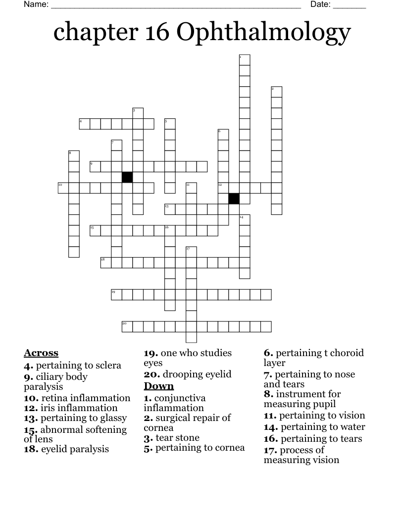 chapter 16  Ophthalmology Crossword