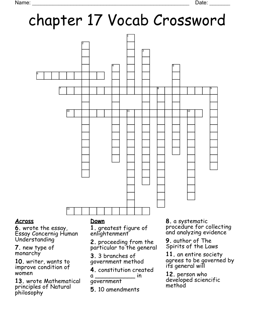 chapter 17 Vocab Crossword 
