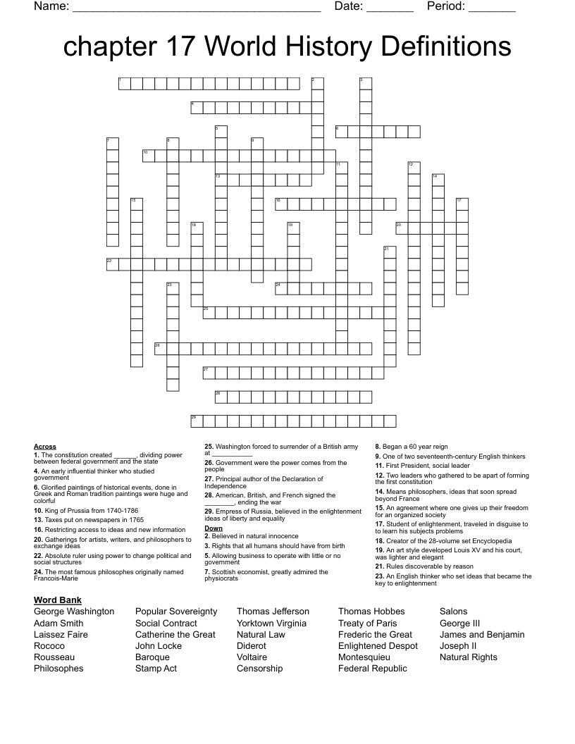 chapter 17 World History Definitions  Crossword