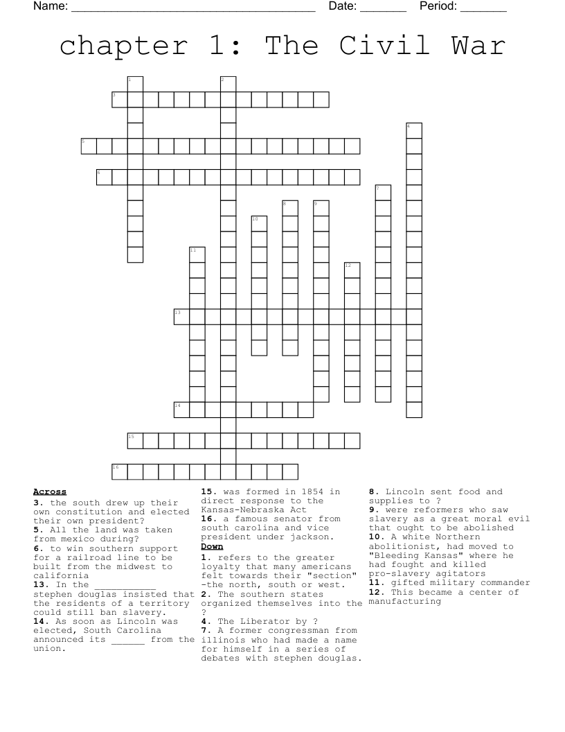 chapter 1: The Civil War Crossword