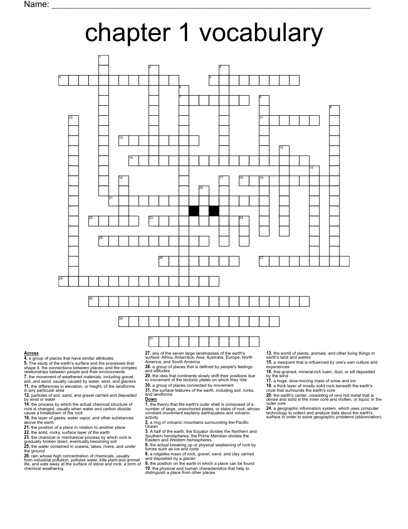 chapter 1 vocabulary Crossword