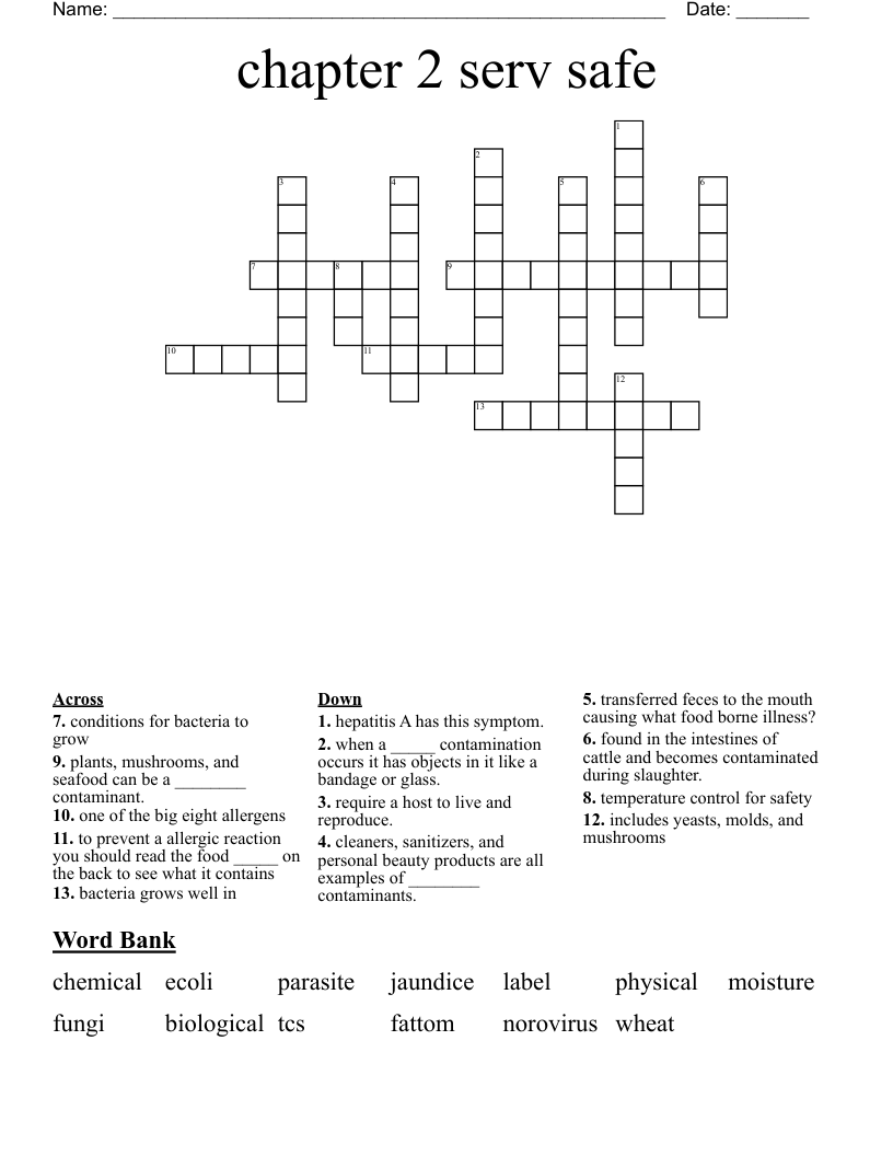 chapter 2 serv safe Crossword