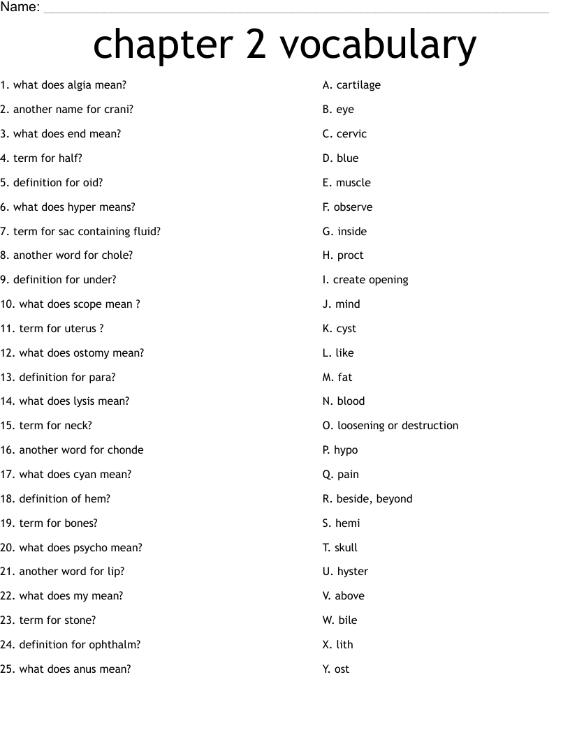 chapter 2 vocabulary  Worksheet