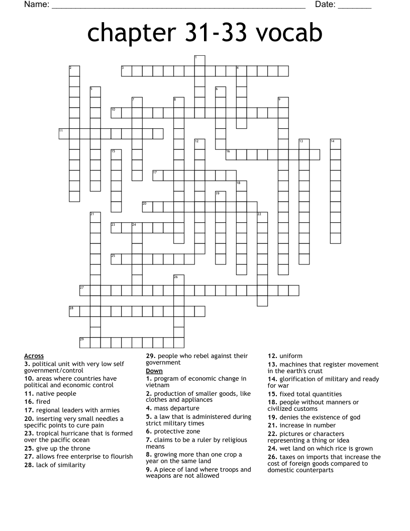 chapter 31-33 vocab Crossword