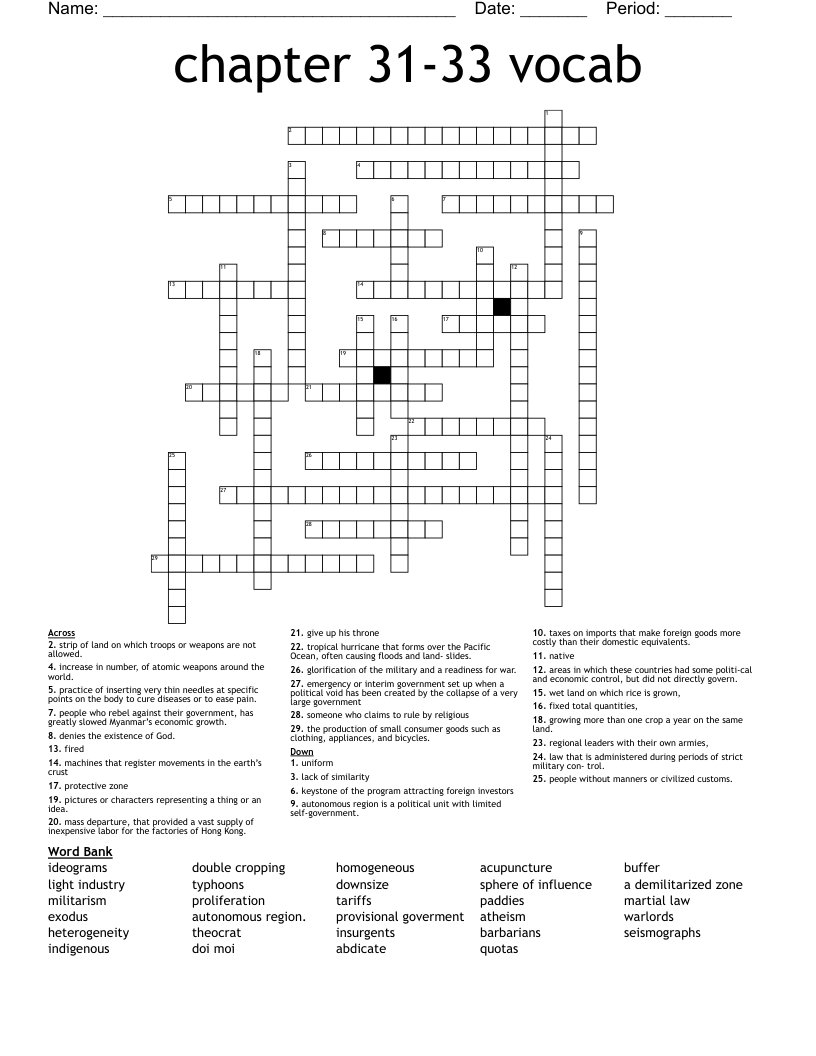 chapter 31-33 vocab Crossword