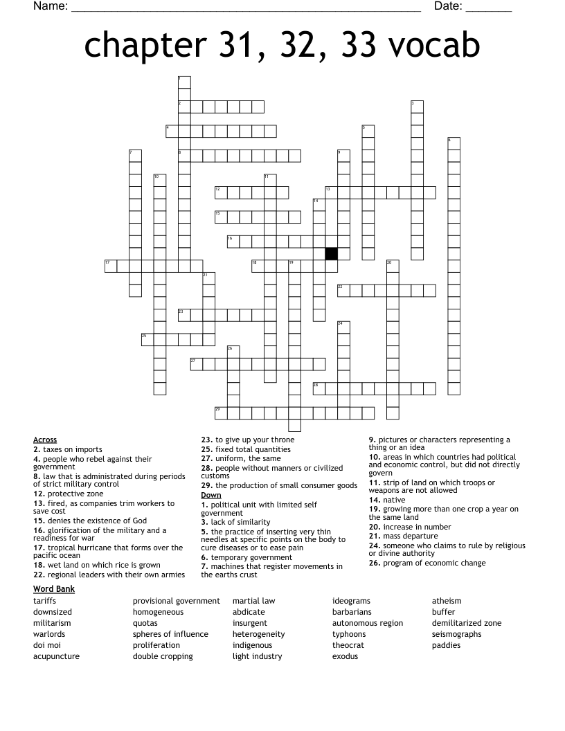 chapter 31, 32, 33 vocab Crossword