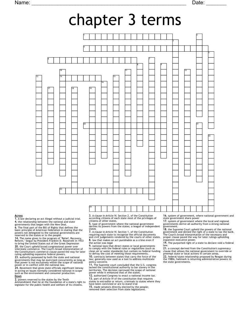 chapter 3 terms Crossword