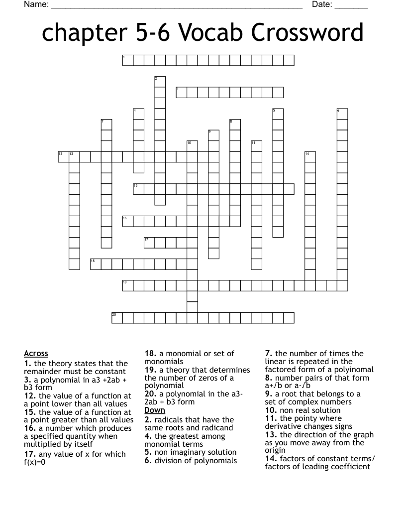 chapter 5-6 Vocab Crossword