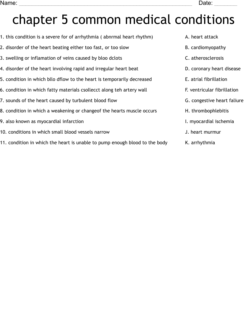 chapter 5 common medical conditions Worksheet