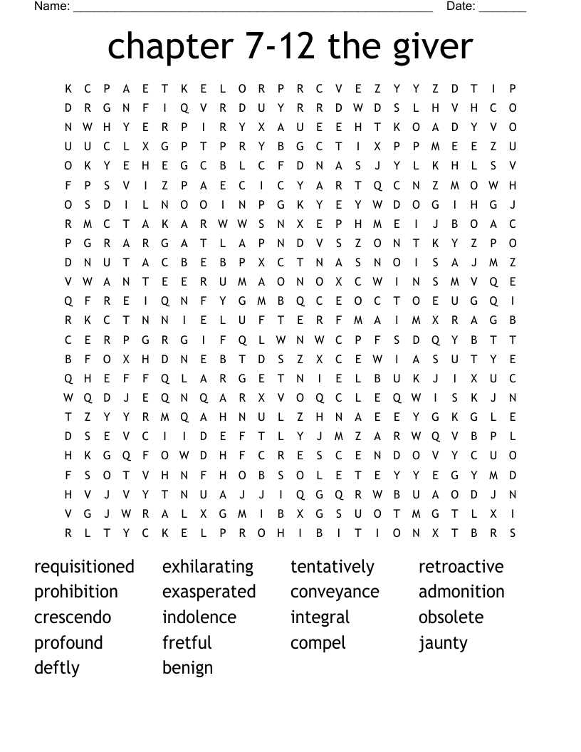 chapter 7-12 the giver Word Search