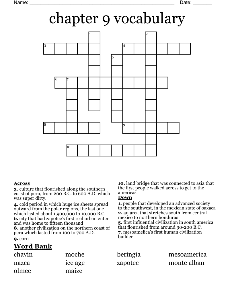chapter 9 vocabulary  Crossword