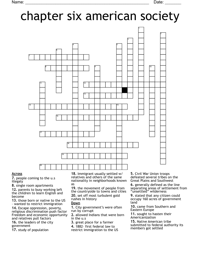 chapter six american society Crossword