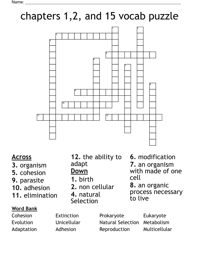 chapters 1,2, and 15 vocab puzzle Crossword