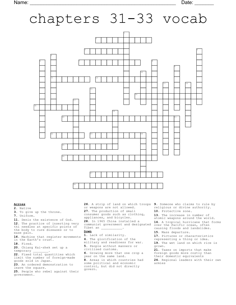 chapters 31-33 vocab Crossword