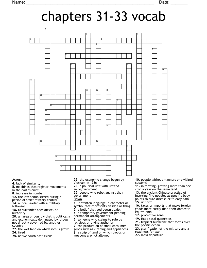 chapters 31-33 vocab Crossword