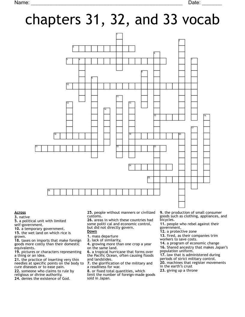 chapters 31, 32, and 33 vocab Crossword