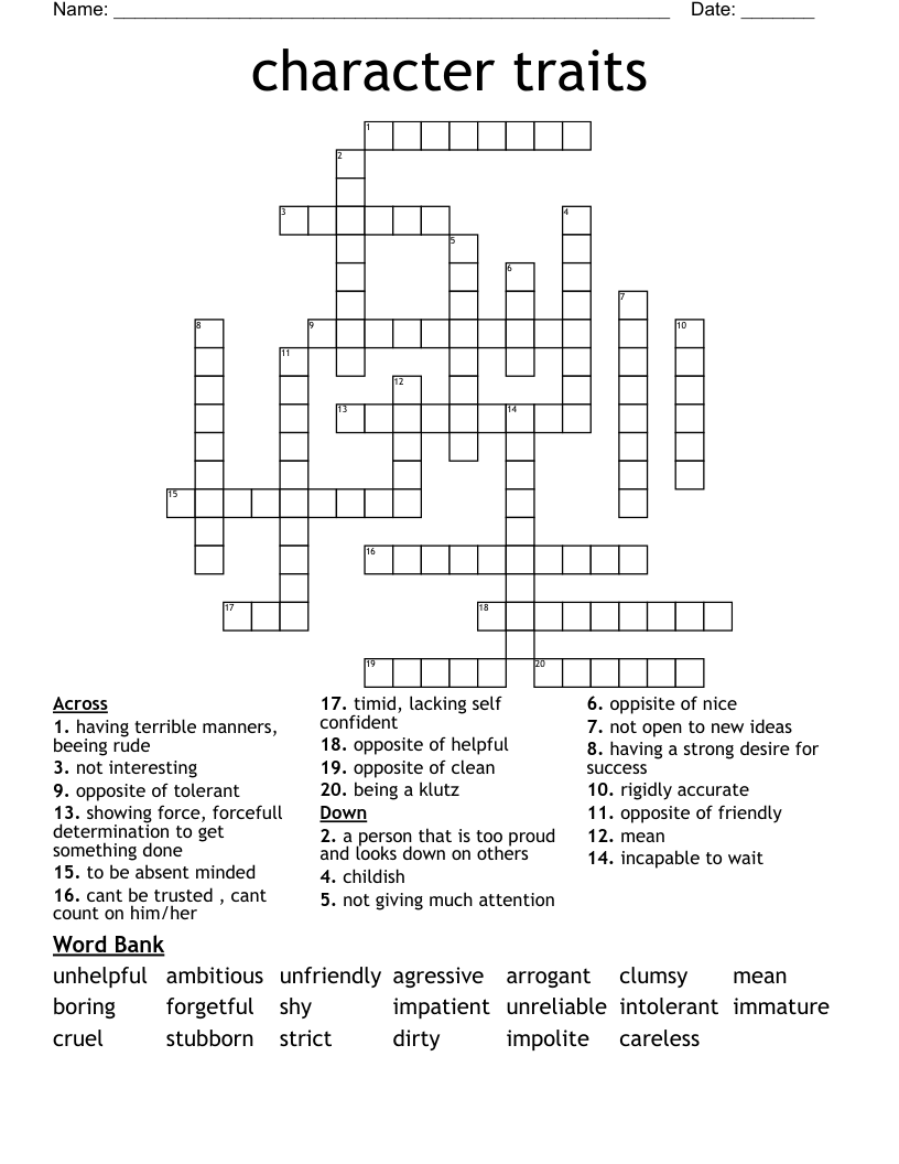 character traits Crossword