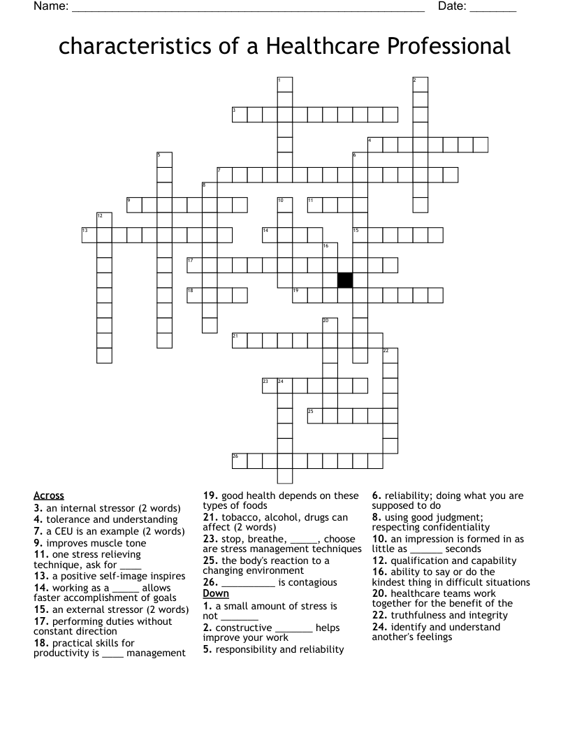 characteristics of a Healthcare Professional Crossword