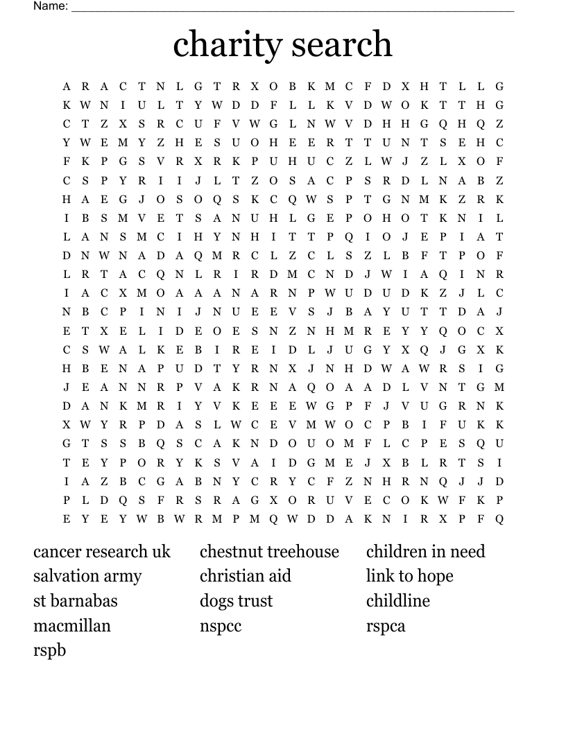 charity search Word Search