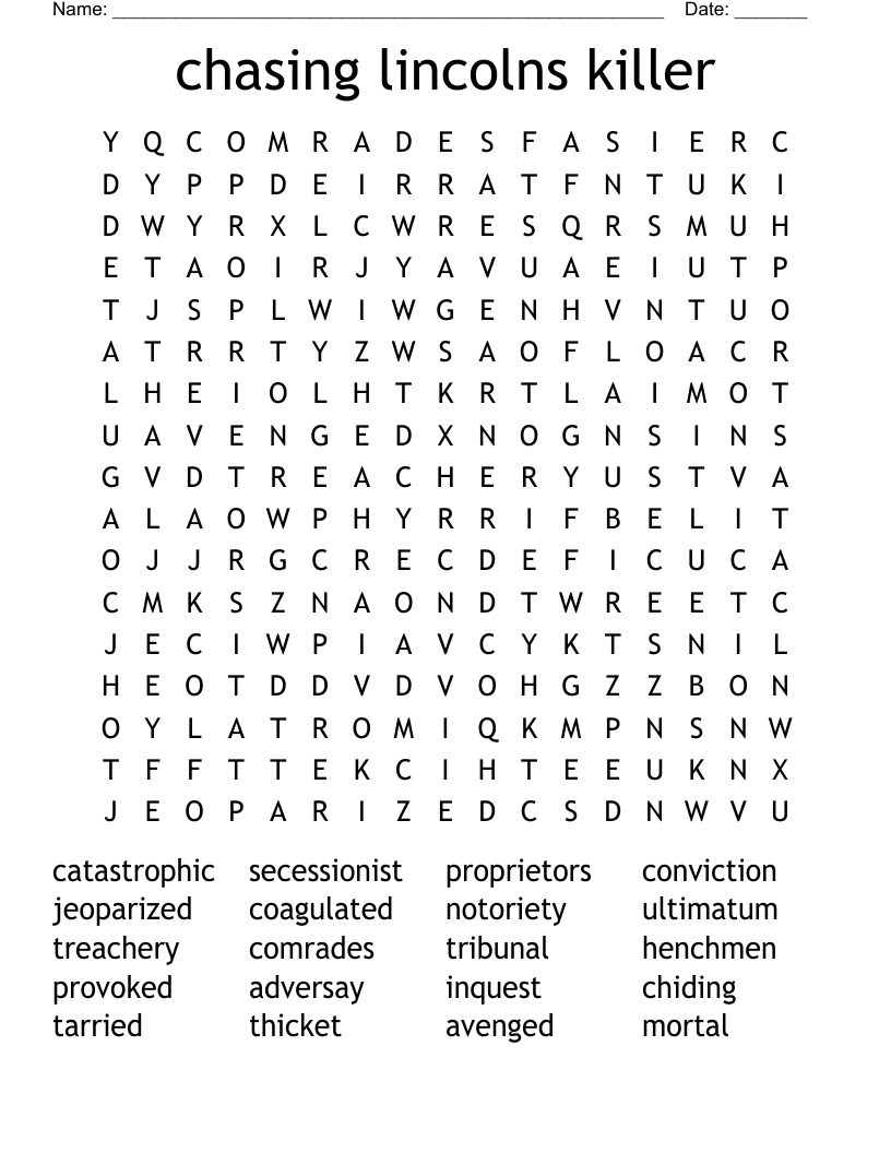 chasing lincolns killer Word Search