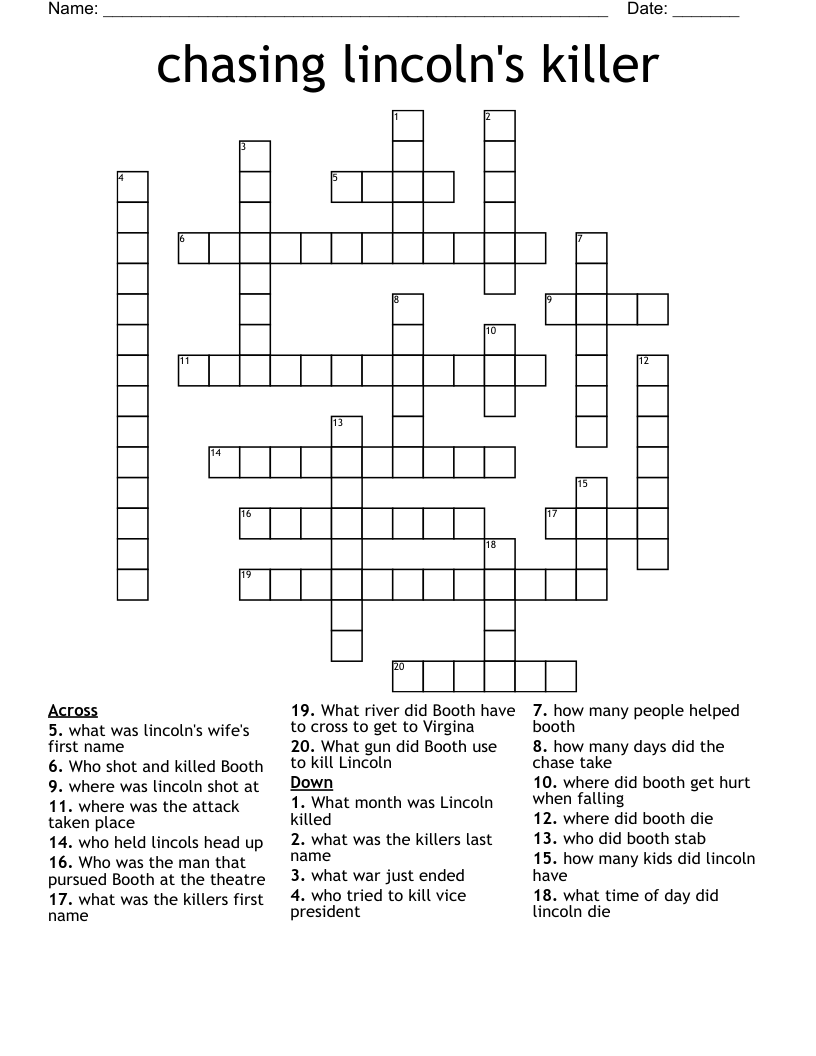 chasing lincoln's killer  Crossword