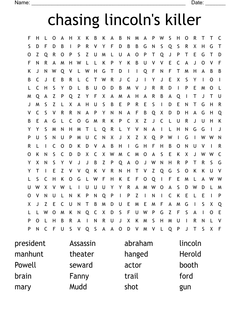 chasing lincoln's killer   Word Search