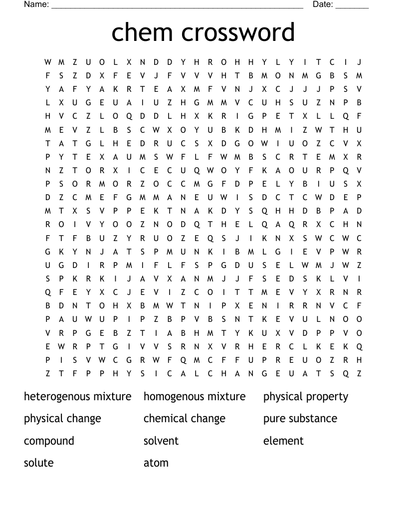 chem crossword  Word Search