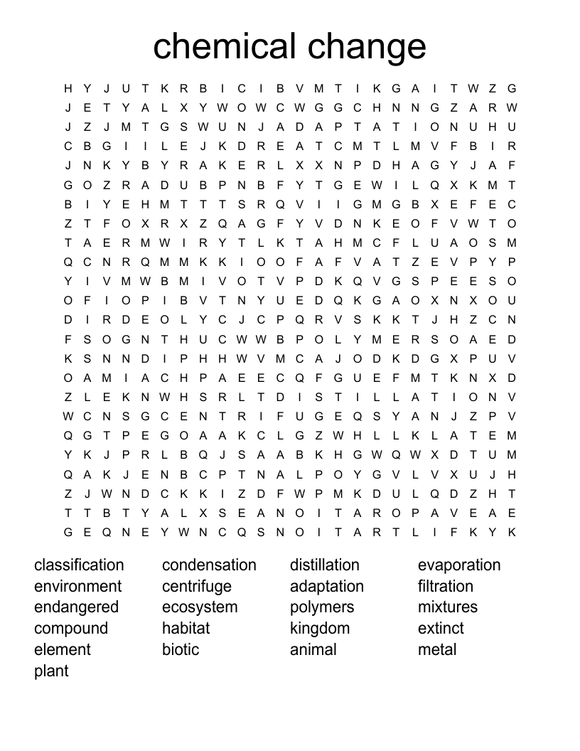 chemical change Word Search