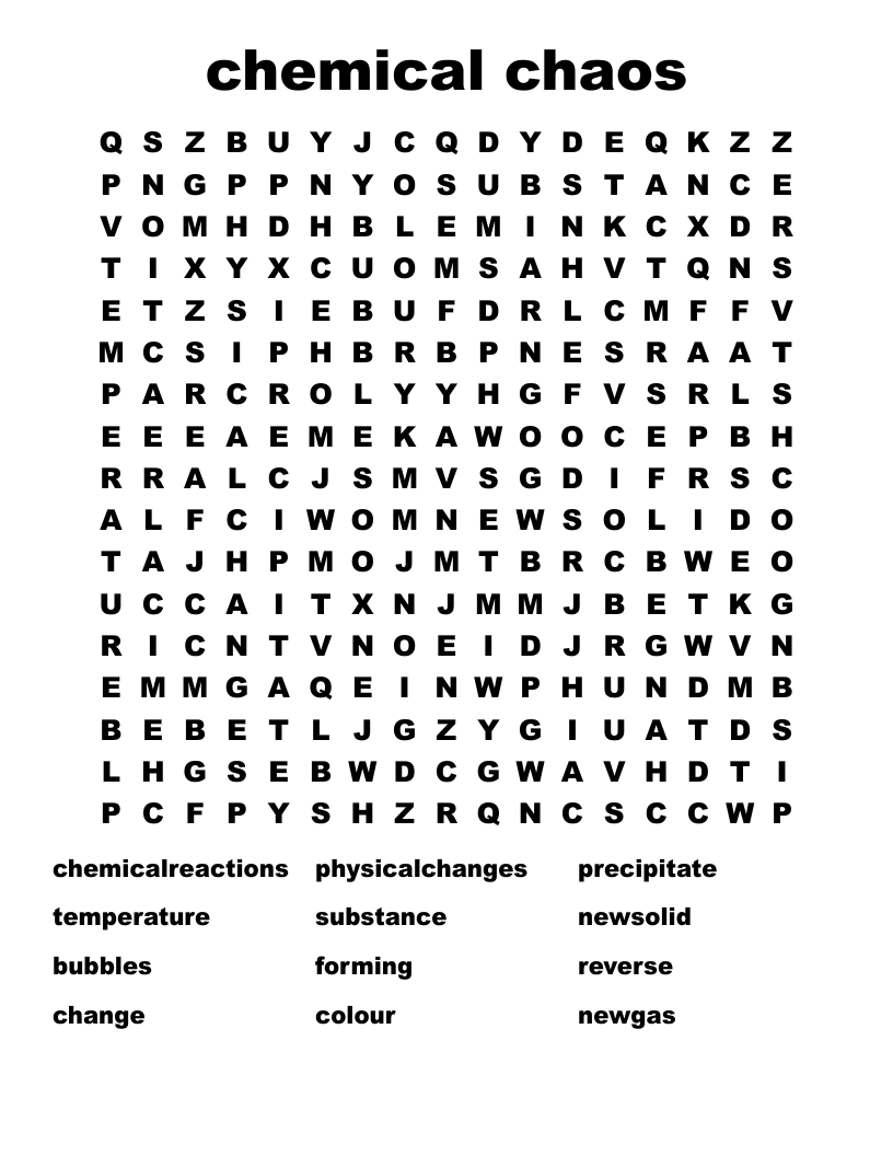 chemical chaos Word Search