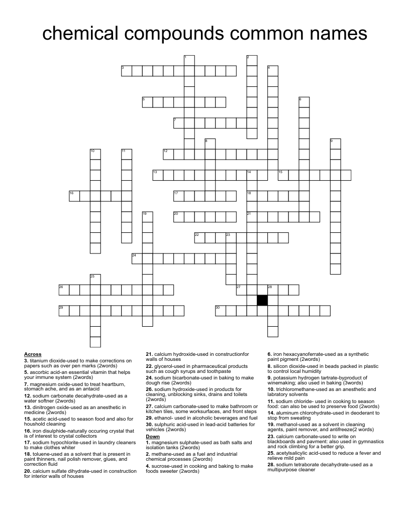 chemical compounds common names Crossword