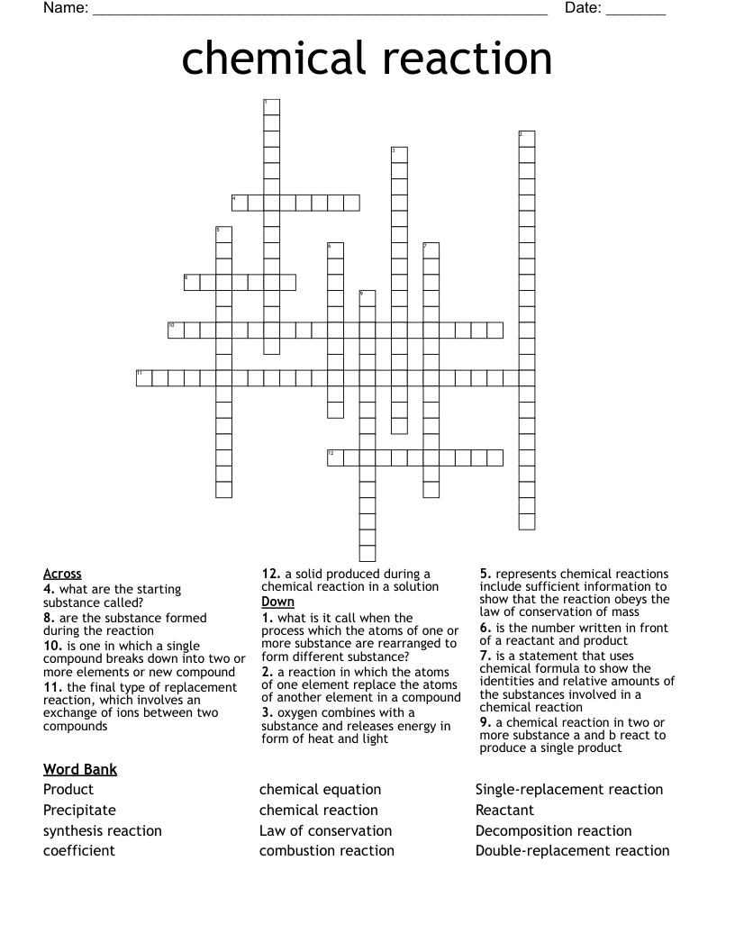 chemical reaction  Crossword