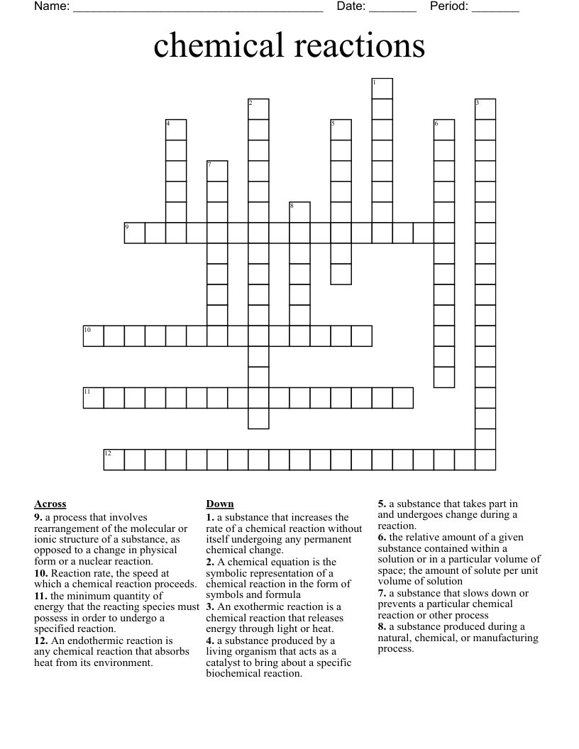 chemical reactions Crossword