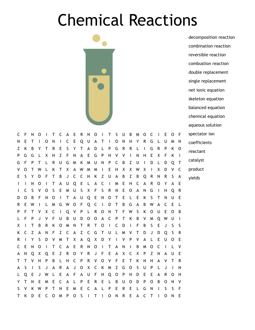 Chemical Reactions Word Search