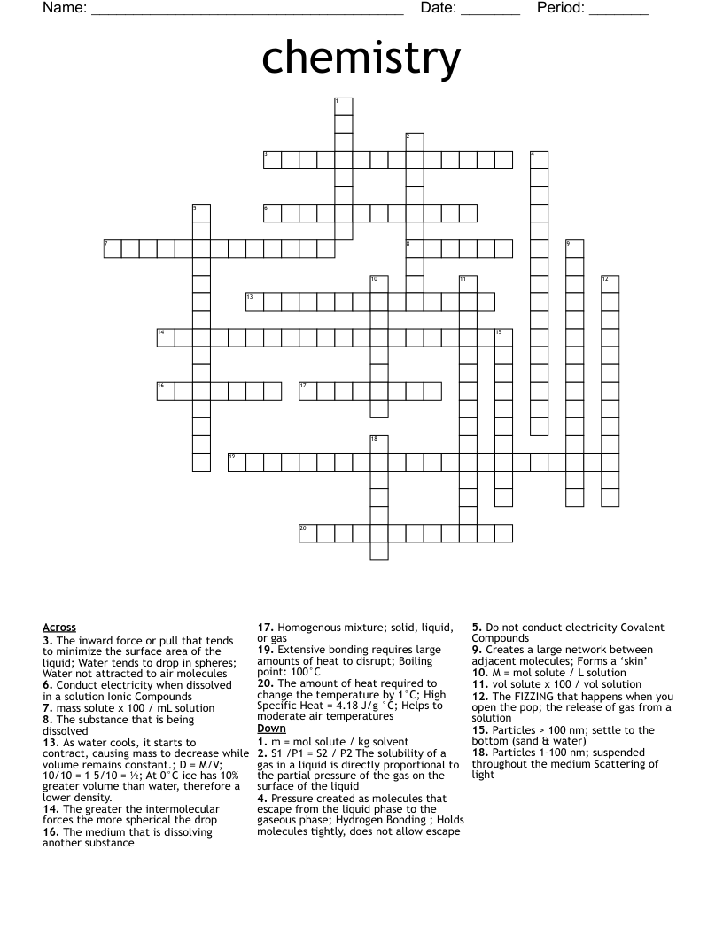 chemistry Crossword