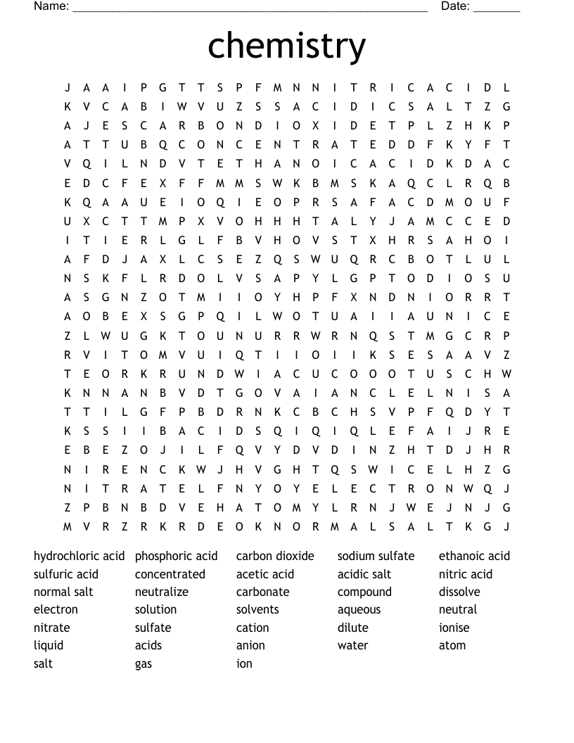 chemistry Word Search