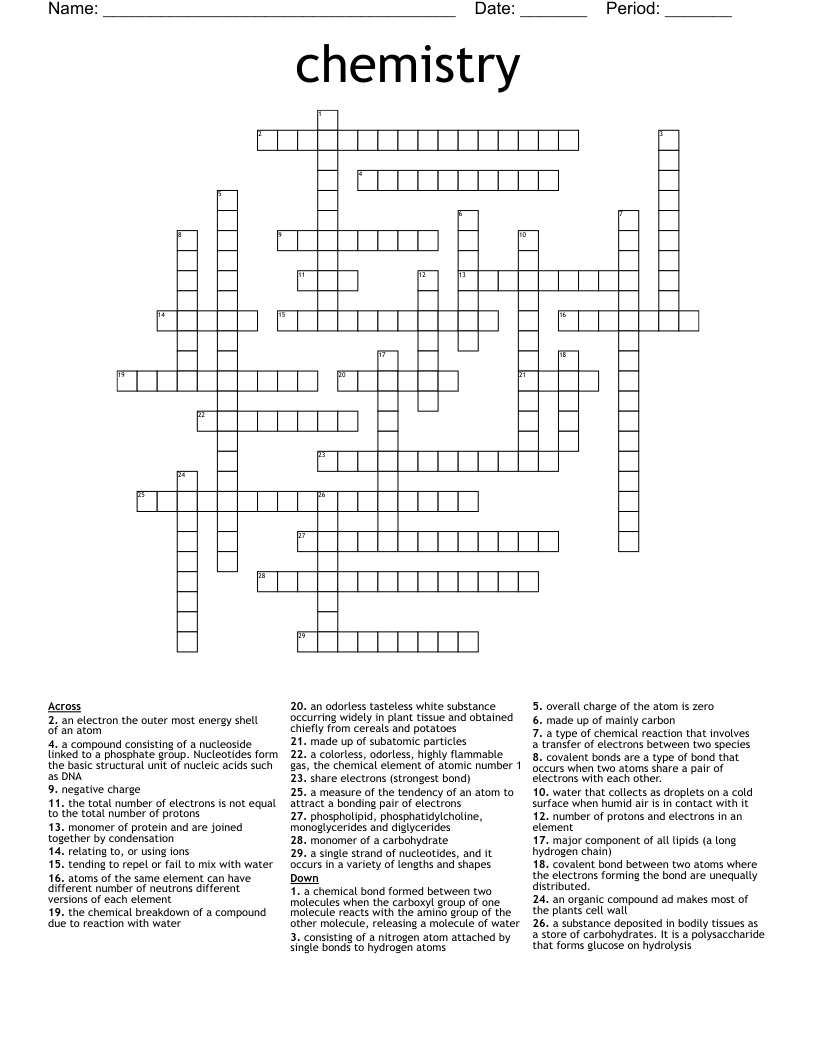chemistry Crossword