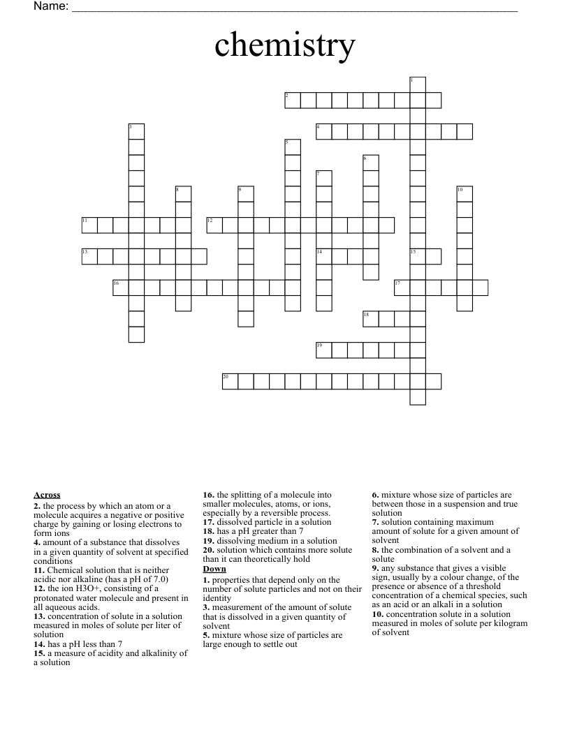chemistry Crossword