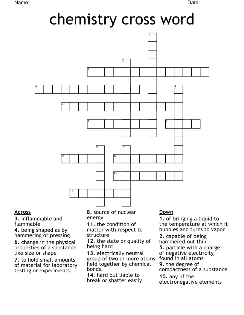 chemistry cross word