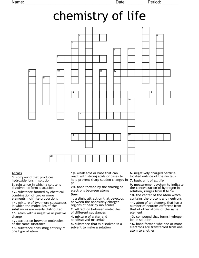 chemistry of life Crossword