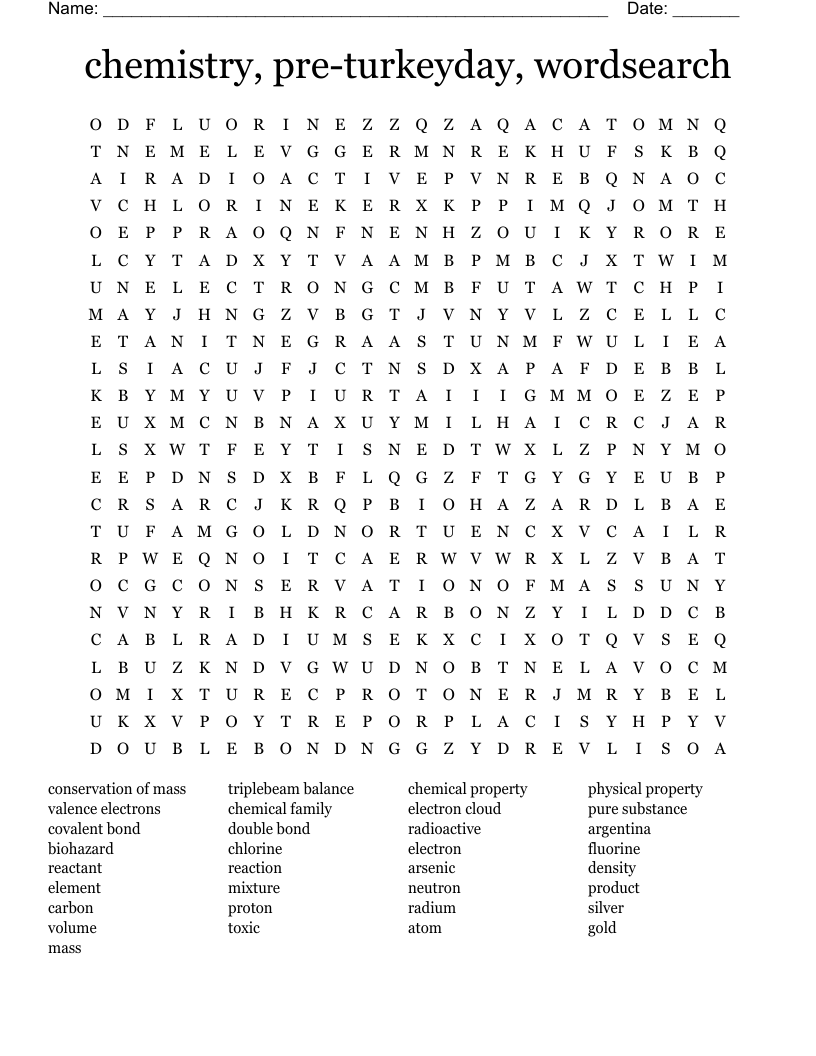 chemistry, pre-turkeyday, wordsearch