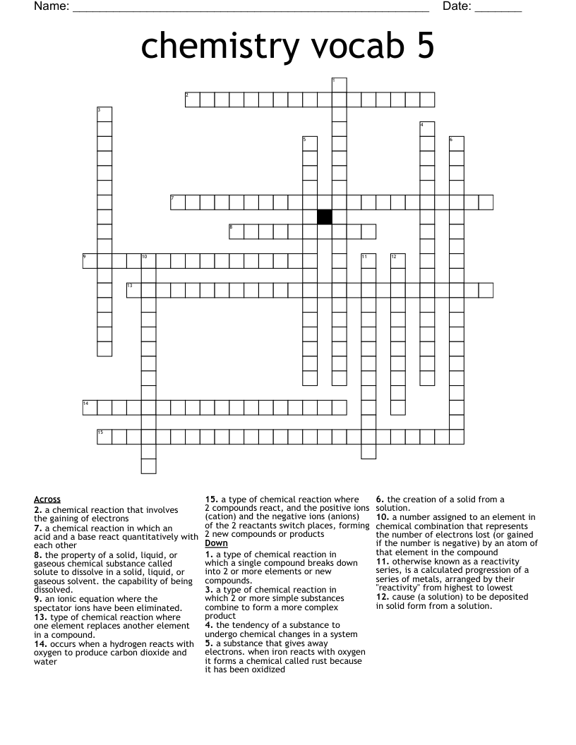 chemistry vocab 5 Crossword