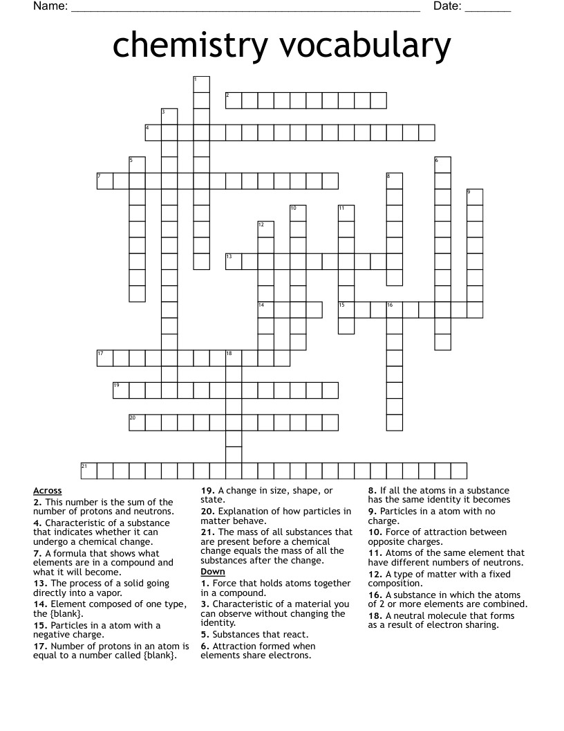 chemistry vocabulary  Crossword