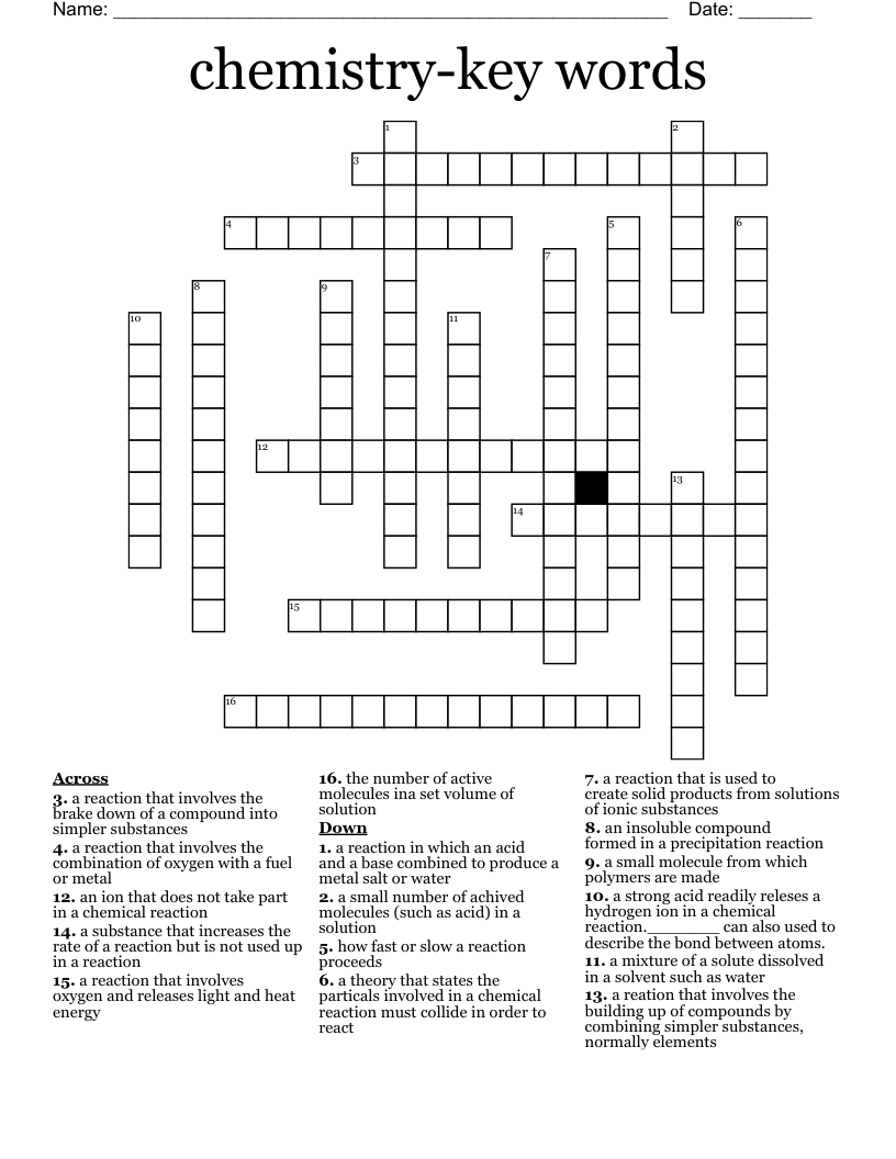 chemistry-key words Crossword