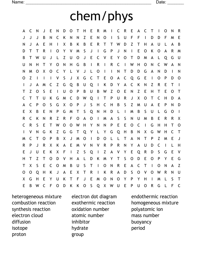 chem/phys Word Search