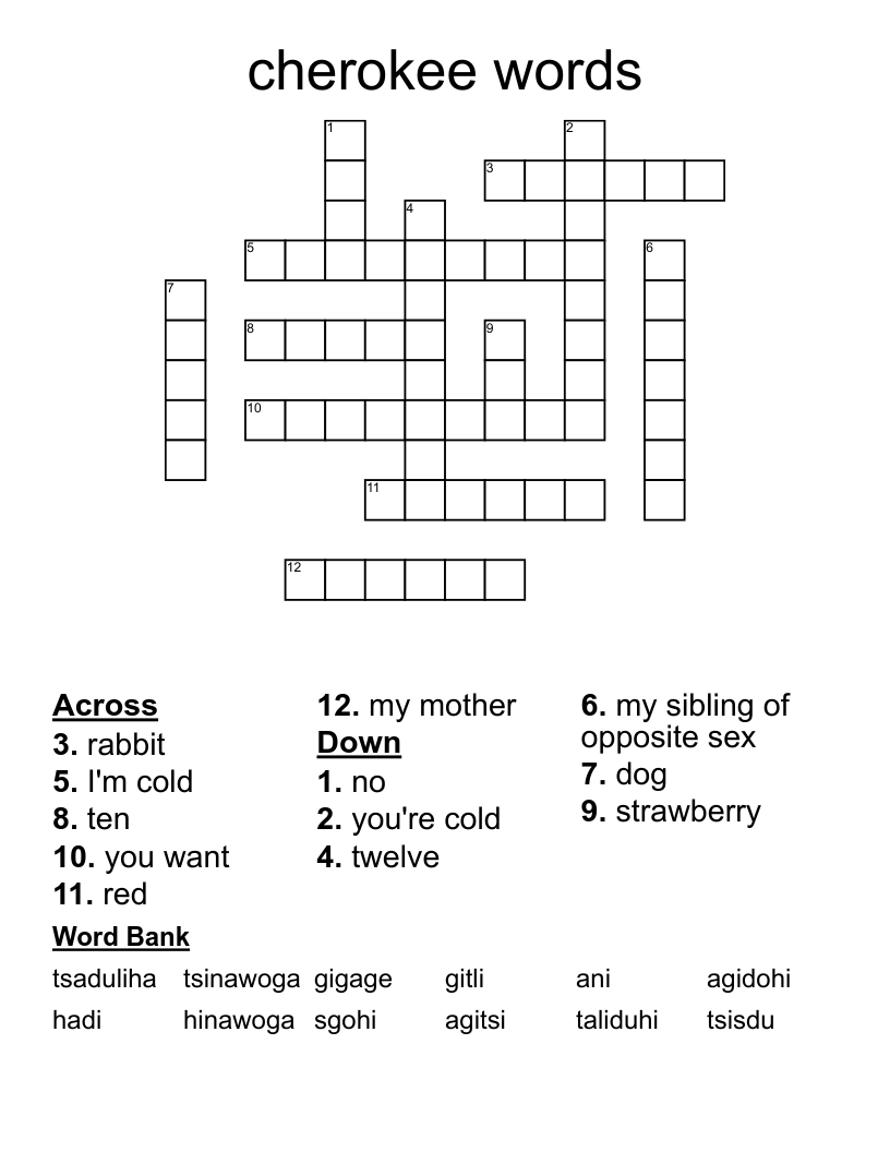 cherokee words Crossword